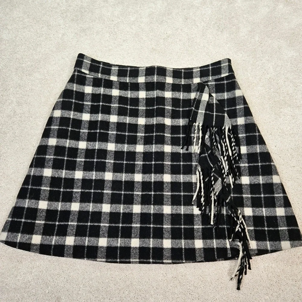 Kate Spade Skirt the Rules Buffalo Plaid Fringe A-Line Mini Skirt Womens Size 12